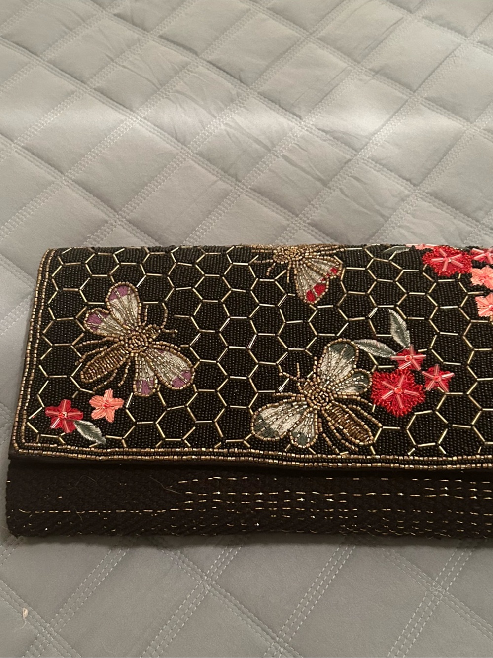 Embellished Black Beaded Butterfly Clutch